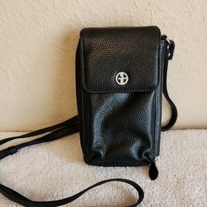 Giani Bernini Black Crossbody Phone Bag with Silver Logo